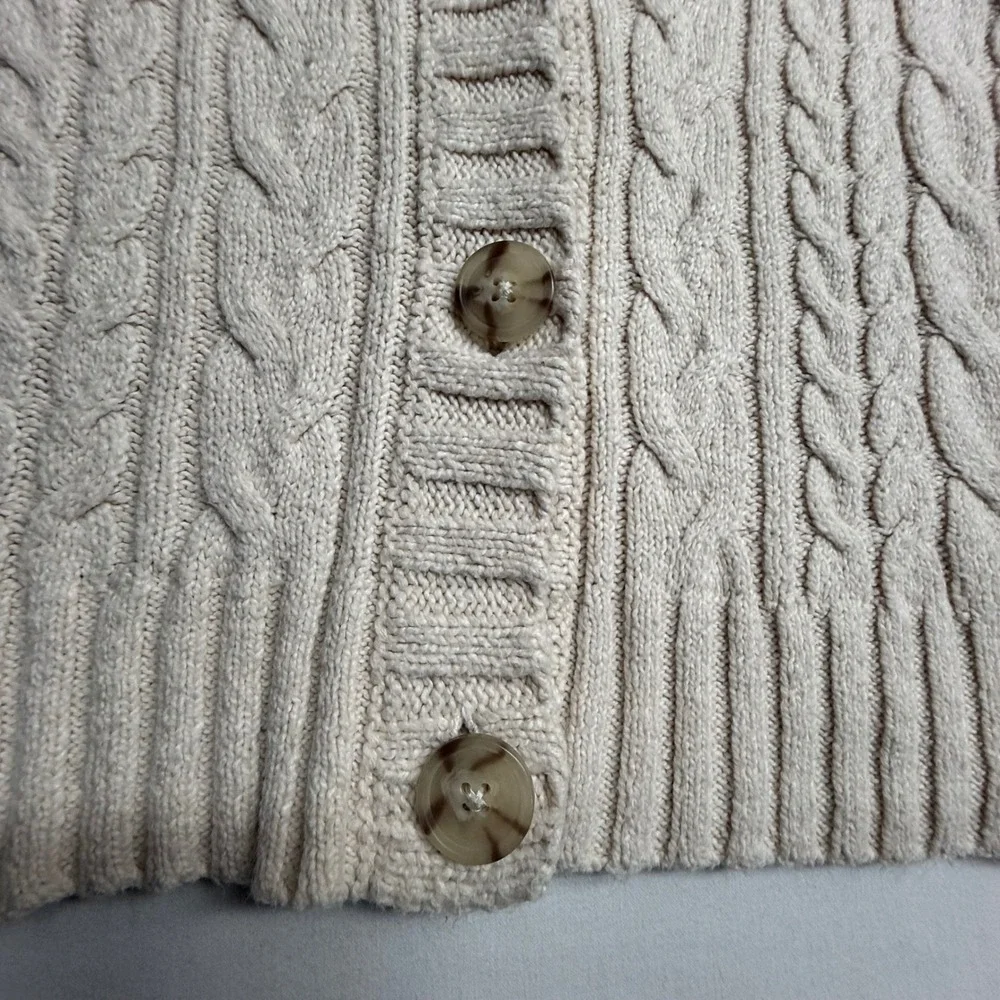 American Eagle Womens XS Cable Knit Cardigan Cream Cropped Button Sweater